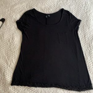 Black Scoop Neck Top w laced hem